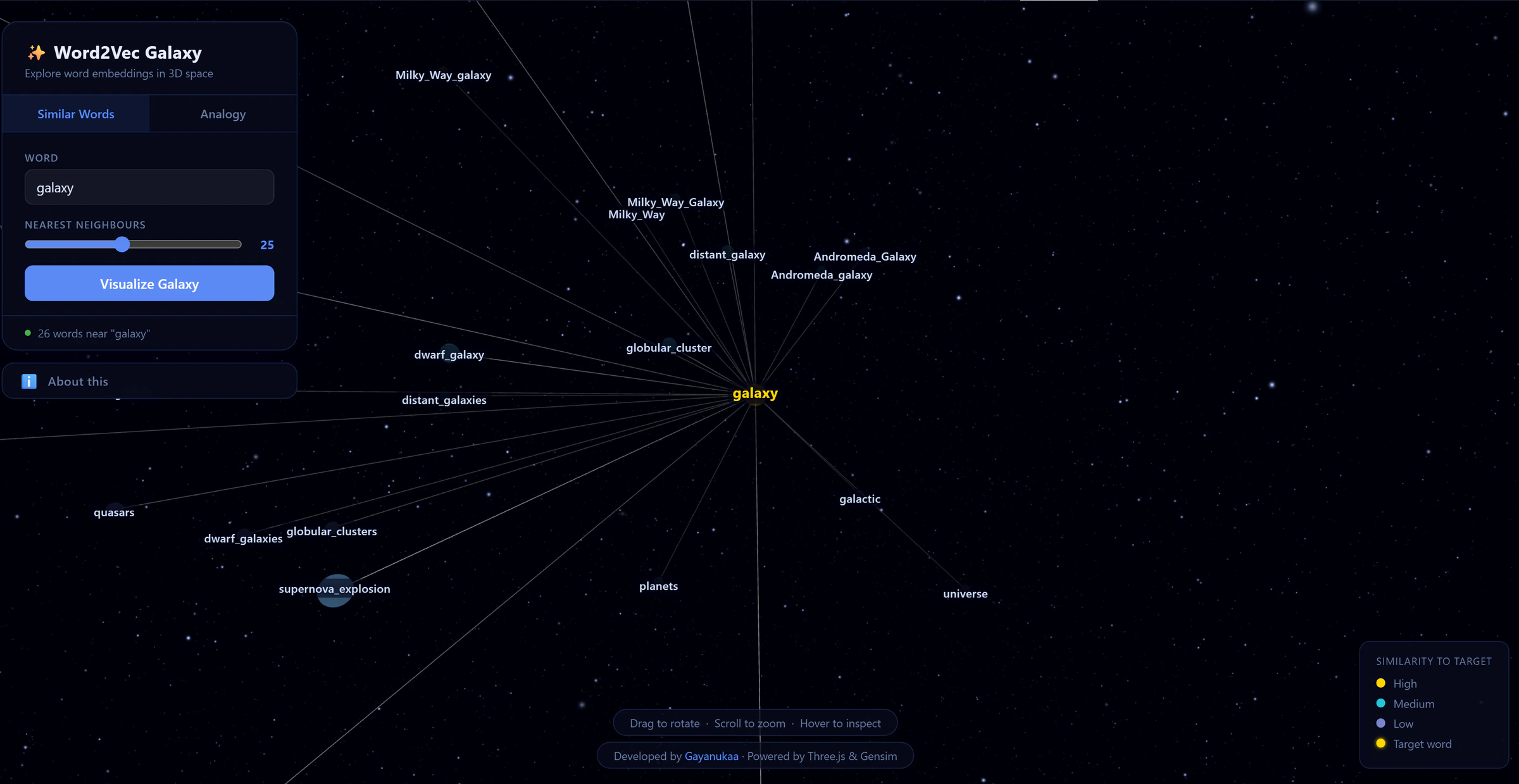 Word2Vec Galaxy Version 2 Interface